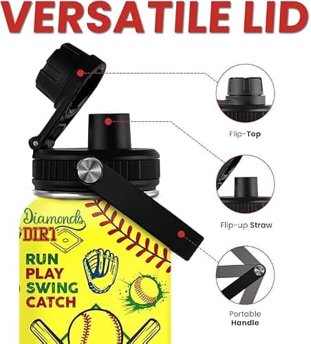 Softball Gift Water Bottle With Lid, 32oz Insulated Stainless Steel Sport Bottles - Softball Players Fan Coach thumbnail 5