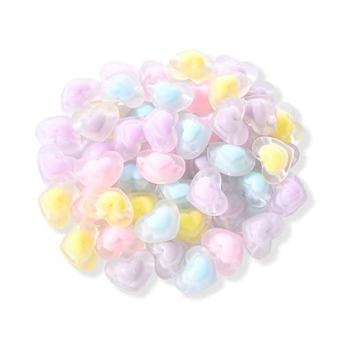 PH PandaHall 50pcs Acrylic Heart Beads 5 Macaron Color Heart Beads Assorted Spacer Beads 17x13mm Kawaii Loose Beads Crystal Beads for DIY Phone Charm Beaded Projects DIY Jewelry Making thumbnail 4
