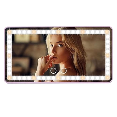 Feisate Car Mirror Visor Vanity with Rechargeable LED Light - 3 Light Modes & Dimmable Touch Screen- Girly Pink Car Accessories for Women Interior- Large Clip on SunVisor Passenger Side Mirror, Pink - Image 1