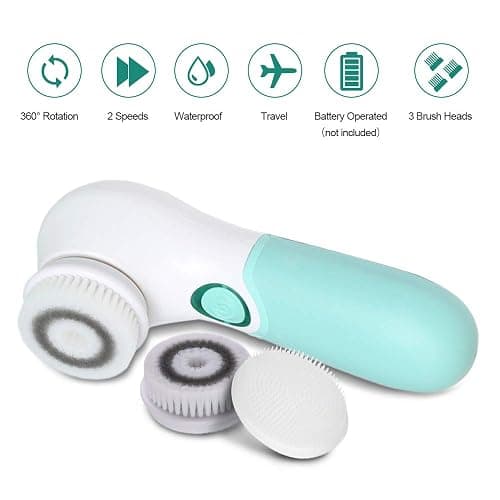 Facial Cleansing Brush Electric Facial Exfoliating Massage Brush with 3 Cleanser Heads and 2 Speeds Adjustable for Deep Cleaning, Removing Blackhead, Face Massaging thumbnail 4