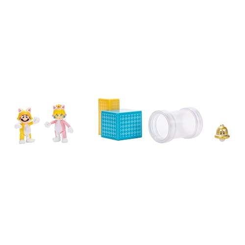 Super Mario Nintendo 2.5" Action Figures 3D World Diorama Includes Cat Mario and Cat Peach thumbnail 2