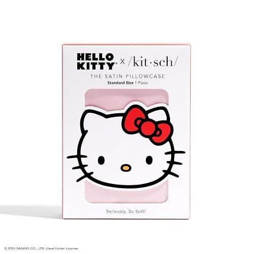 Kitsch x Hello Kitty Pillow Case – Solid Pink Kitty Face Toddler Bed Time Satin Pillowcase with Zipper – Soft Cooling Pillow Cover for Hair & Skin – Better Than Silk Pillowcase – Queen/Standard 19x26 thumbnail 4