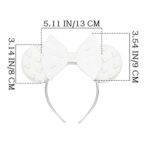 JIAHANG Velvet Mouse Ears Headband with Beads, White Hair Bow Hairband with Pearls, Party Decoration Headwear Hair Accessories for Women Girls thumbnail 2