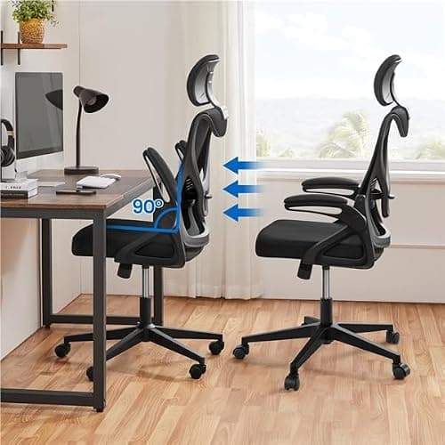 Yaheetech Chaise de Bureau en Maille avec à Haut Dossier avec Accoudoirs Relevables Appui-tête Support Lombaire Assise Réglable en Hauteur Charge Max 136kg Noir thumbnail 8