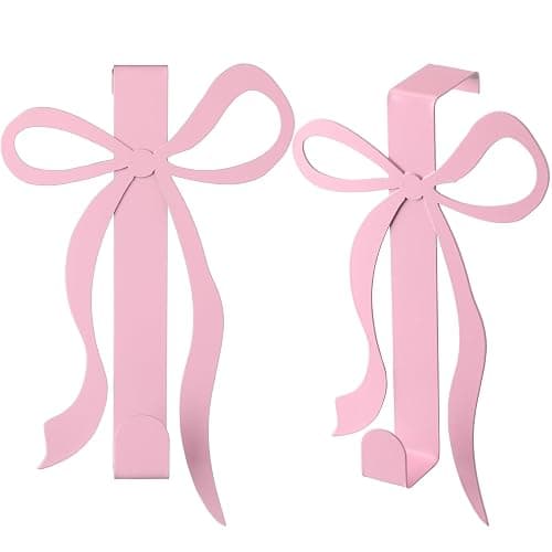 Chunful 2 Pack Pink Bow Over The Door Hook, Metal Strong Door Hanger Hook Coquette Room Decor Bow Accessories for Cabinet Living Room Bathroom Bedroom Kitchen Hanging Clothes Towels Hats Coats Bags - Image 1