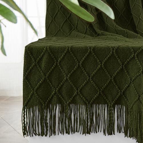 inhand Knitted Throw Blankets for Couch and Bed, Soft Cozy Knit Blanket with Tassel, Dark Green Lightweight Decorative Blankets and Throws, Farmhouse Warm Woven Blanket for Men and Women, 50"x60" - Image 1