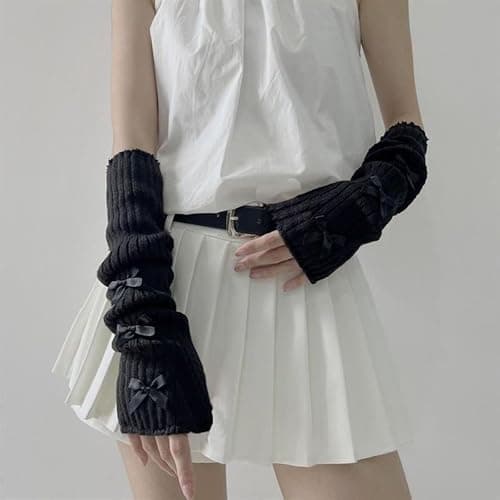 SimplCharm Women's Cute Y2K Arm Warmers Kawaii Knitted Arm Sleeve Gothic Punk Style Fingerless Sleeve for Women thumbnail 2