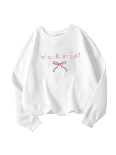 GORGLITTER Women's Cute Bow Sweatshirt Crewneck Letter Graphic Long Sleeve Pullover Tops - Image 1