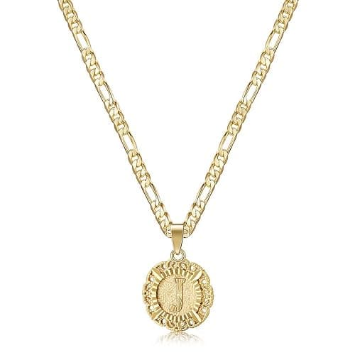 KissYan Initial Necklaces for Women, 14K Gold Plated Round Letter Pendant Capital Monogram Necklace Alphabets from A-Z Figaro Chain Jewelry - Image 1