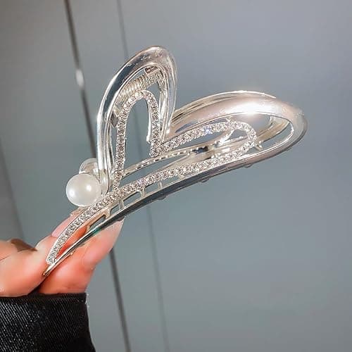 Valentine’s Day Heart Hair Clips for Women, 1Pcs Sliver Heart Rhinestone Pearl Design Hair Claw Clips Large Strong Hold Metal Hair Catch Clip Shiny Nonslip Valentines Party Hair Decoration Accessories thumbnail 3
