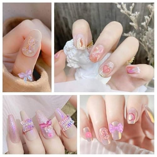 Sinyanail 300pcs Nail Art Charms Kit,Over 100pcs Mixshape Resin Gems and 100 pcs Mixed Flatback Nail Rhinestones Pearls with Over 100pcs Sequins for Women's Manicure Making (Pink) thumbnail 7