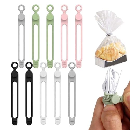 Silicone Cable Organizer Management,Reusable Cable Ties,Cord Holder Charger Wire Organizer for Bundling and Fastening Cable Cords Wires,Home Office Travel Gadgets (Colorful-10PC) - Image 1