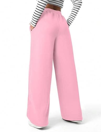 FACDIBY Women's Fleece Wide Leg Sweatpants Winter Warm Thermal Straight Leg Sweat Pants with Pockets thumbnail 2