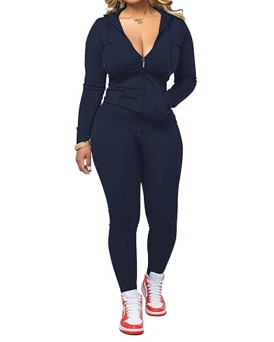 PINSV Women Two Piece Outfits Workout Sets Bodycon Tracksuit Long Sleeve Zip Up Hoodie Jacket Jogger Matching Sweat Pants Set - Image 1