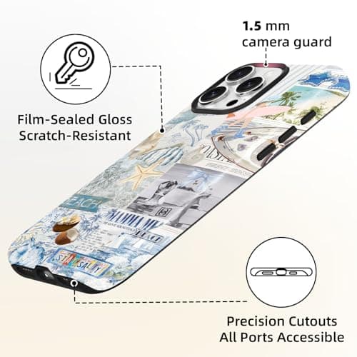 Lumen for iPhone 17 Pro Case, Compatible with MagSafe, Hard Shell Protective Cover with Camera Protection - Preppy East Coast Summer Collage Aesthetic, Blue Sailboat Seashell Watercolor Design Coastal thumbnail 3