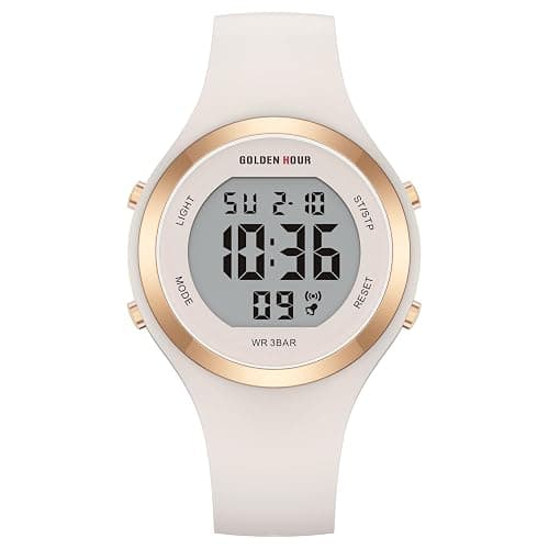 GOLDEN HOUR Digital Ladies Watches 5ATM Waterproof Sport Womens Watch with Luminous/Date/Week/Month Chronograph, Silicone Strap Swimming Watch for Women thumbnail 2