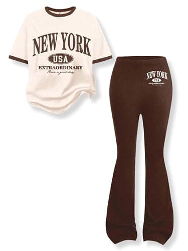 Klyatpxoen Size 6-12 Years Tween Girls Clothes 2PCS Sets Crop Tops & Flare Pants with Letter Print Summer Outfits - Image 1