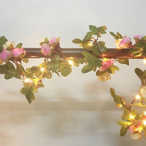 FLCSIed 2 Meter 20 LED Flower Leaf Garland Copper LED Fairy String Lights for Wedding Decoration Party Event with Timer Function (Rose) thumbnail 2