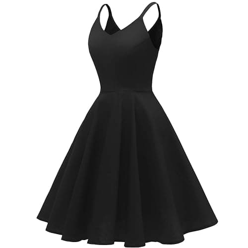 GOOBGS Women's 1950s Retro Vintage Spaghetti Strap Cocktail Swing Dresses with Pockets thumbnail 3