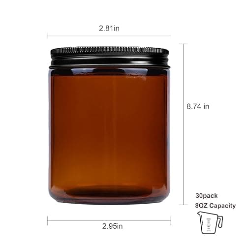QAPPDA 8oz Amber Candle Jars Set of 30,Round Glass Jars with Black Lids,Empty 250ml Glass Candle Making Jar Bulk Thick Small Food Storage Jar for Spice,Candy,Powder thumbnail 3