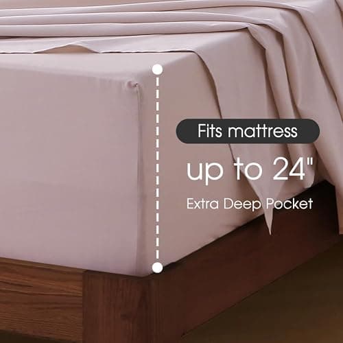 HYPREST Extra Deep Pocket Queen Sheet Sets Fits 18"-24" in Deep Mattress -100% Cotton Queen Sheet Set,Pink Hotel Luxury Soft Wrinkle Free Cooling Sheet Sets for Queen Bed Deep Pocket thumbnail 3
