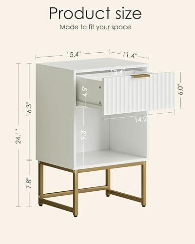 Masupu Fluted Nightstand,Modern Night Stand Wood Bedside Table with Storage Drawer Side End Table for Bedroom,Living Room,Office,White thumbnail 2