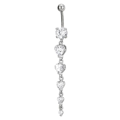 COOLSTEELANDBEYOND Steel Belly Chain Belly Button Ring Body Jewelry Piercing Navel Ring with Long Dangle Cubic Zirconia - Image 1