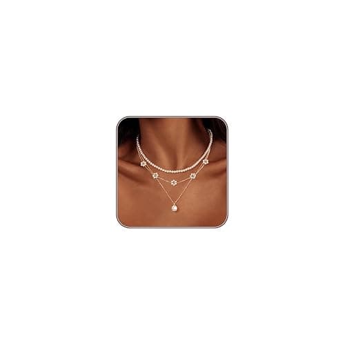 LULII Pearl Necklaces for Women 14K Gold Plated Dainty Layered Single Pearl Necklace Simple Daisy Pearls Choker Cute Gold Necklace Stack Jewelry Sets for Women Trendy Gifts thumbnail 2