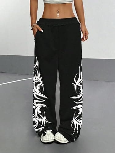 Y2k Wide Leg Baggy Grunge Double Waisted Drawstring Sweatpants Streetwear Women Emo 2000s Star Pants thumbnail 2
