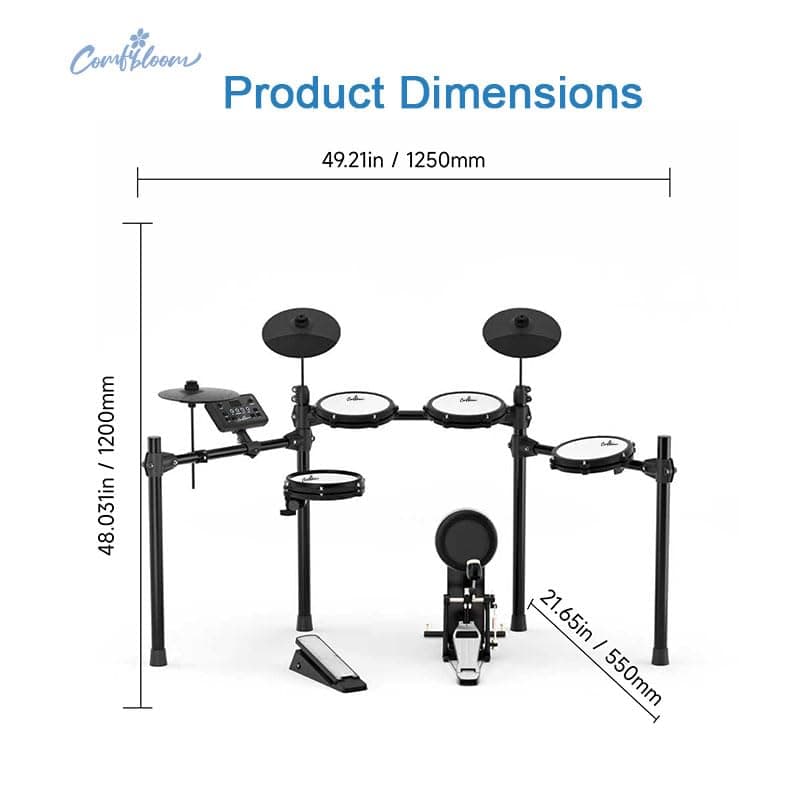Electronic Drum Set with Stool, Headphones, Digital Drums Kit, Black, Includes Cymbals, Pedals, Drumsticks thumbnail 4