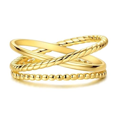 NARMO 925 Sterling Silver Rings for Women Entwined Line Cubic Zirconia Gold Plated Band Statement Rings Size 6-9 thumbnail 2