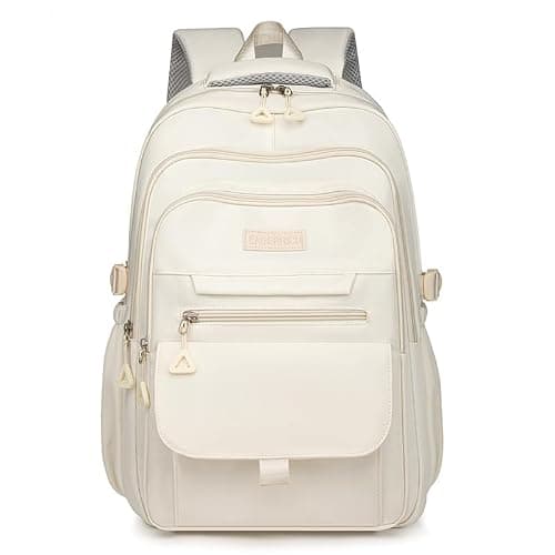 School Cute Aesthetic Backpack Girls Backpack for Students Kids Teen Girls Large Capacity Bookbags College Backpacks Laptop Lightweight Bookbag Casual Travel Daypacks School Bag(White) - Image 1