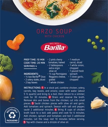Barilla Orzo Pasta, 16 oz. Box - Non-GMO Pasta Made with Durum Wheat Semolina - Kosher Certified Pasta (Pack of 4) thumbnail 5