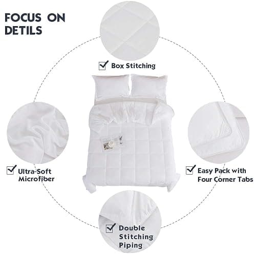 HIG 3pc Down Alternative Comforter Set - All Season Reversible Comforter with Two Sham - Quilted Duvet Insert with Corner Tabs - Box Stitched - Breathable, Soft, Fluffy (Twin/Twin XL, Pure White) thumbnail 8