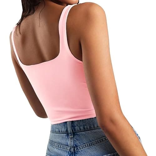 Artfish Women's Sleeveless Strappy Tank Square Neck Double Layer Workout Fitness Casual Basic Crop Tops thumbnail 2
