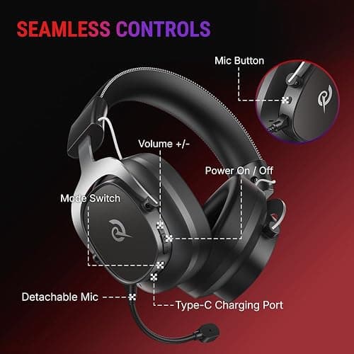 QCY Heroad VT200 Gaming Headset for PC: 53mm Neodymium Drivers - Detachable Noise Canceling Microphone - 2.4G/Bluetooth 6.0/Wired - Compatible for PS4/PS5, Switch, Xbox - 7.1 Surround Sound thumbnail 8