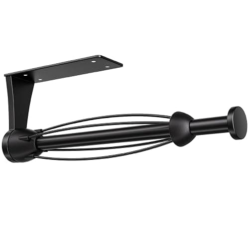 Paper Towel Holder Under Cabinet, Single Hand Operable Wall Mount with Damping Effect, Self-Adhesive or Drilled for Kitchen Bathroom, Black - Image 1