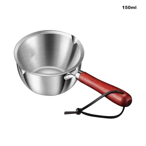 Stainless Steel Milk Warmer with Wooden Handle - Mini Butter Melting Pot with Dual Pour Spouts, Chocolate Melting Pot (150ml) thumbnail 2
