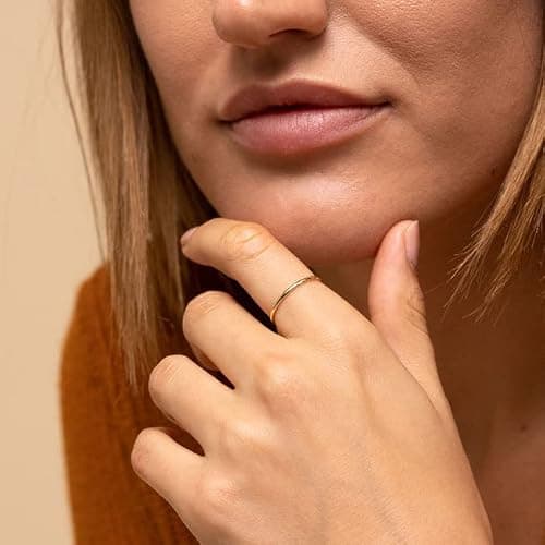 NOKMIT 1mm 14K Gold Filled Rings for Women Girls Thin Gold Ring Dainty Cute Stacking Stackable Thumb Pinky Band Non Tarnish Comfort Fit Size 4 to 11 1PC/2PCS/3PCS thumbnail 7