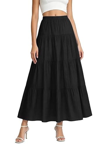 ATOFY Women's White Maxi Skirt Summer Boho Long Flowy Pleated Tiered High Waist A-Line Flared Skirts - Image 1