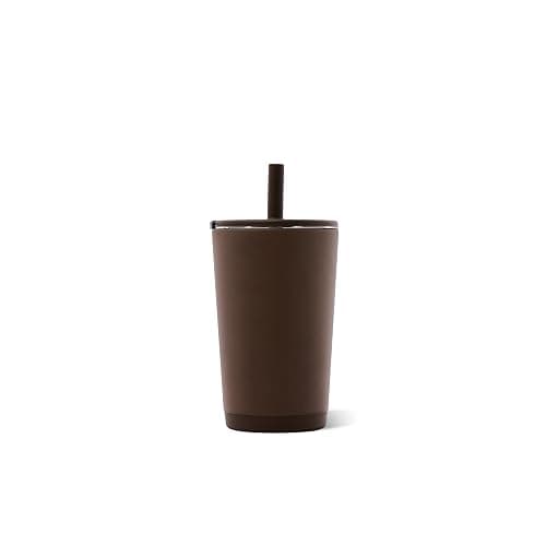 HydroJug Everyday Tumbler 14 oz, Ceramic-Lined Straw Cup, Chestnut | Vacuum insulated stainless steel, flexible straw, soft-touch lid, spill-free, cup holder fit, BPA-free, hot & cold drinks thumbnail 3
