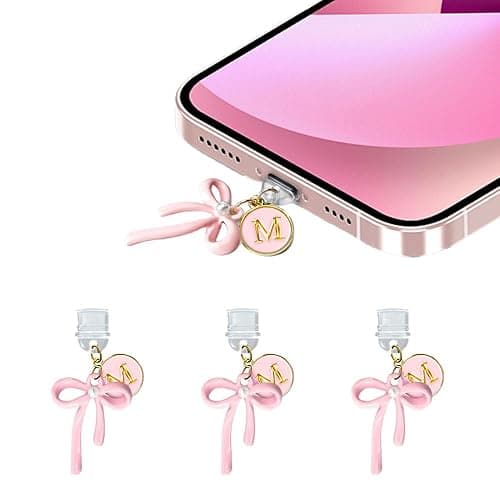 3Pcs Pink Bow USB C Kindle Dust Plug Charms for iPhone 17/16/15 Pro Max,Cute Initial Type C Dust Plug Covers for Phone Charging Port,Port Cover Protector Accessories for Kindle Paperwhite Colorsoft - Image 1