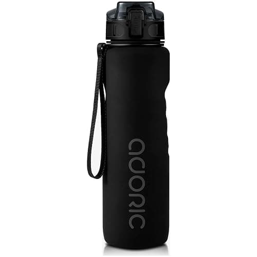 ADORIC Sports Water Bottle 1L, BPA Free Tritan Non-Toxic Plastic Sport Water Cup, Durable Leak Proof Water Bottle with Filter, Flip Top (Black-1000ml) - Image 1