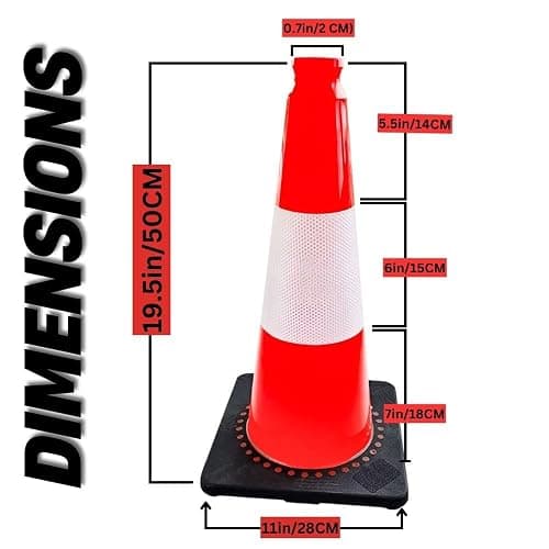 50CM Traffic Cone - Orange | PVC Road Safety Cone with Weighted Base | High Visibility Reflective Street Cone | Portable Wind-Resistant Traffic Cone with Black Base - 1 Cone thumbnail 3