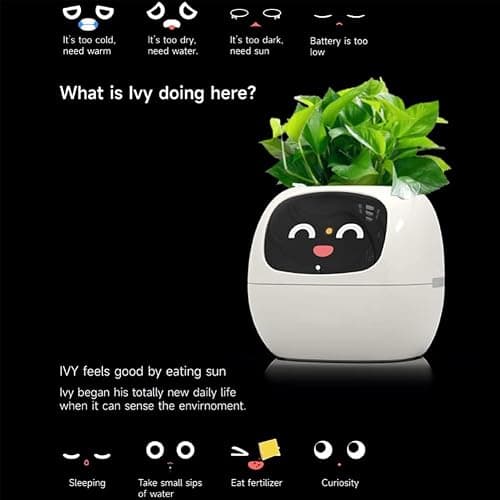 Itigoitie Smart Flowerpots,Smart Pet Planter,Ai Planter,Intelligent Flowerpots,Multiple Expressions,7 Smart Sensors, and Ai Chips Make Raising Plants Easy and Fun for Living Room,Plant-Free,Yellow thumbnail 4
