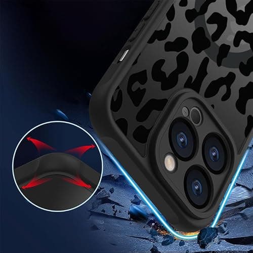 Aconfei for iPhone 16 Magsafe Case, Magnetic Black Leopard Design Cute Soft TPU Shockproof Protective for Girls Women Phone Cover thumbnail 5