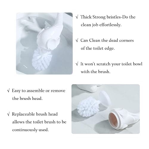 AORTULL Toilet Brush and Holder Set,Modern Ceramic Toilet Bowl Brush Holder,Cute Bathroom Decor, Non-Scratch Bristles, Space-Saving White Household Cleaning Tool for Bathtub thumbnail 3