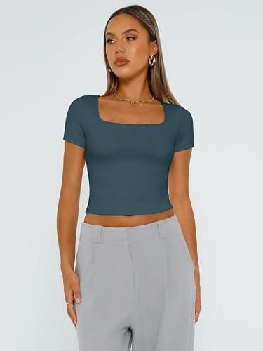 Trendy Queen Tshirts Shirts for Women Double Lined Going Out Crop Tops 2025 Spring Summer Workout Y2k Clothes Beach Fashion thumbnail 2