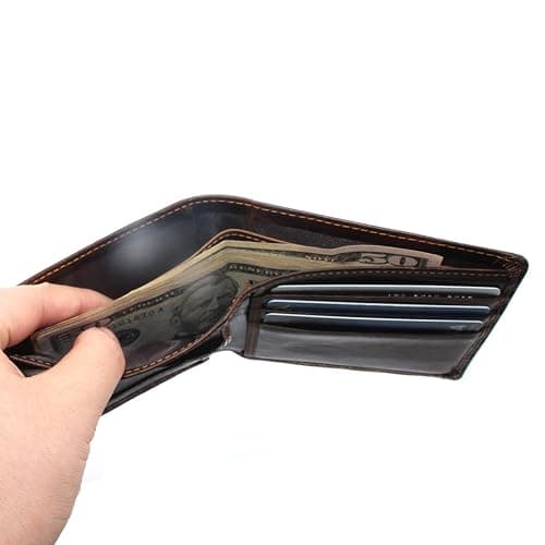 Medifier Mens Leather Genuine Extra Capacity Wallet Bifold Slim Brown Front Pocket Engraved Dragon Wallets with Credit Card Holder ID Window for Men Women Husband Boyfriend Him Gifts Horizontal Style thumbnail 4