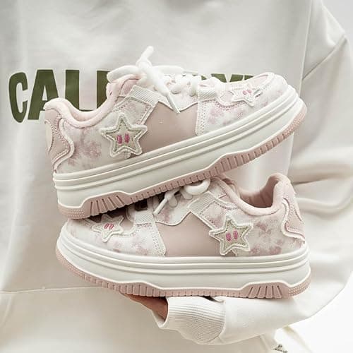 Star Shoes Walking Sneakers for Women Pink Fuzzy Lined Platform Low Top Round Toe Sneakers with Cute Plush Pink Stars US5.5-8 thumbnail 5
